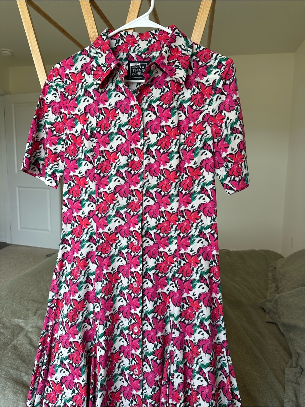 Jonathan Cohen Floral Pink Short-Sleeve Shirt Dress Small - Picture 4 of 8